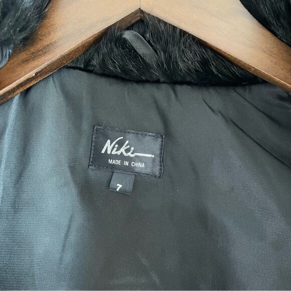 Niki | Vintage Black 100% Rabbit Fur Bomber Jacket Full Zip With Mock Neck Coat - Picture 3 of 11